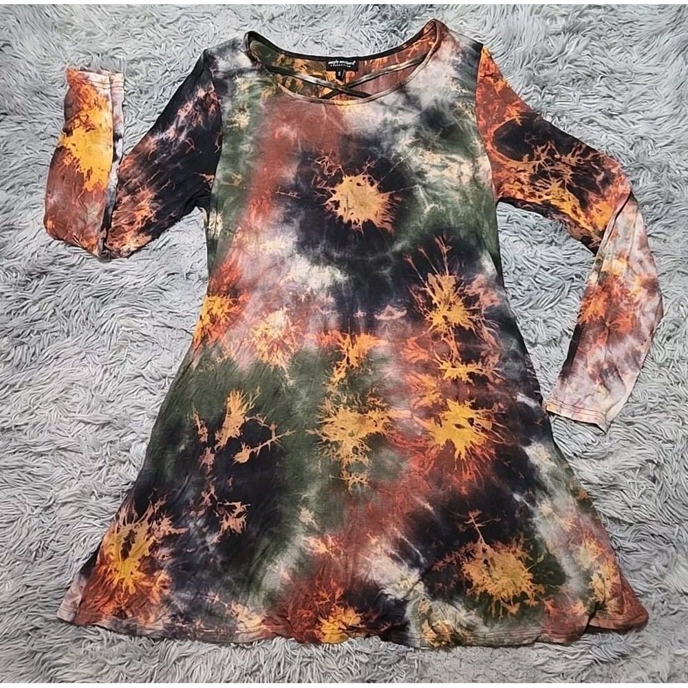 Simply Southern Soft T-Shirt Dress Dress Size S Tie Dye Hippie Retro Pockets EUC